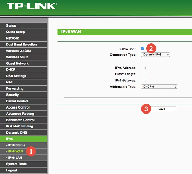 Disable IPv6 TPLink